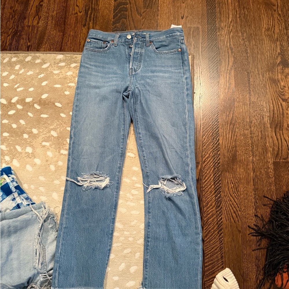 Levi's Light Blue Ripped Straight Leg Jeans
